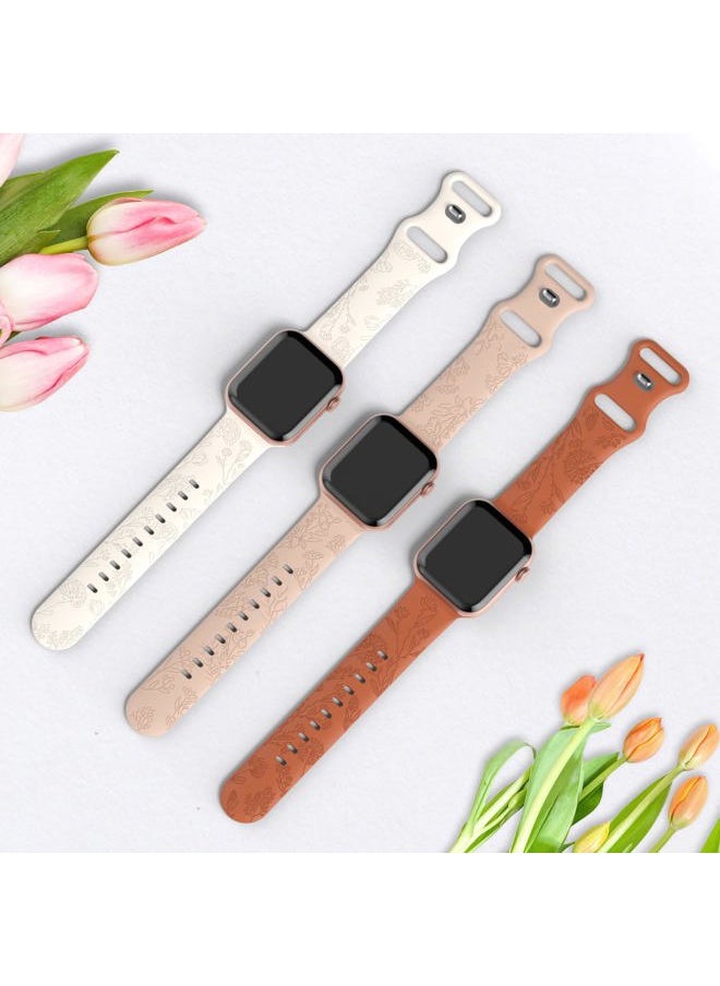 Arctime - 3 Pack Floral Engraved Silicone Bands Compatible with Apple Watch Band 38mm 40mm 41mm 42mm 44mm 45mm 46mm 49mm Women, Soft Sport Wildflower Strap for iWatch Ultra Series 10 9 8 SE 7 6 5 4 3 2 1 - Image 1