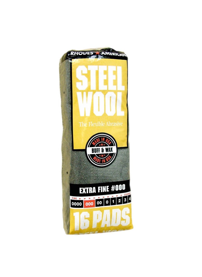 Homax Homax - 33873161011 Steel Wool, Extra Fine Grade #000, 16 Pads 