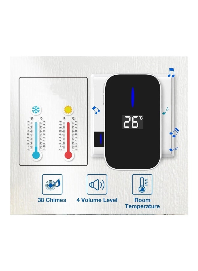 Wireless Doorbell, Elevate Your Space with Smart Wireless Doorbell - Self-Powered, Thermometer, 38 Chimes, Cordless Design - Perfect for Home, Classroom, Office (One/two Black) - Image 2