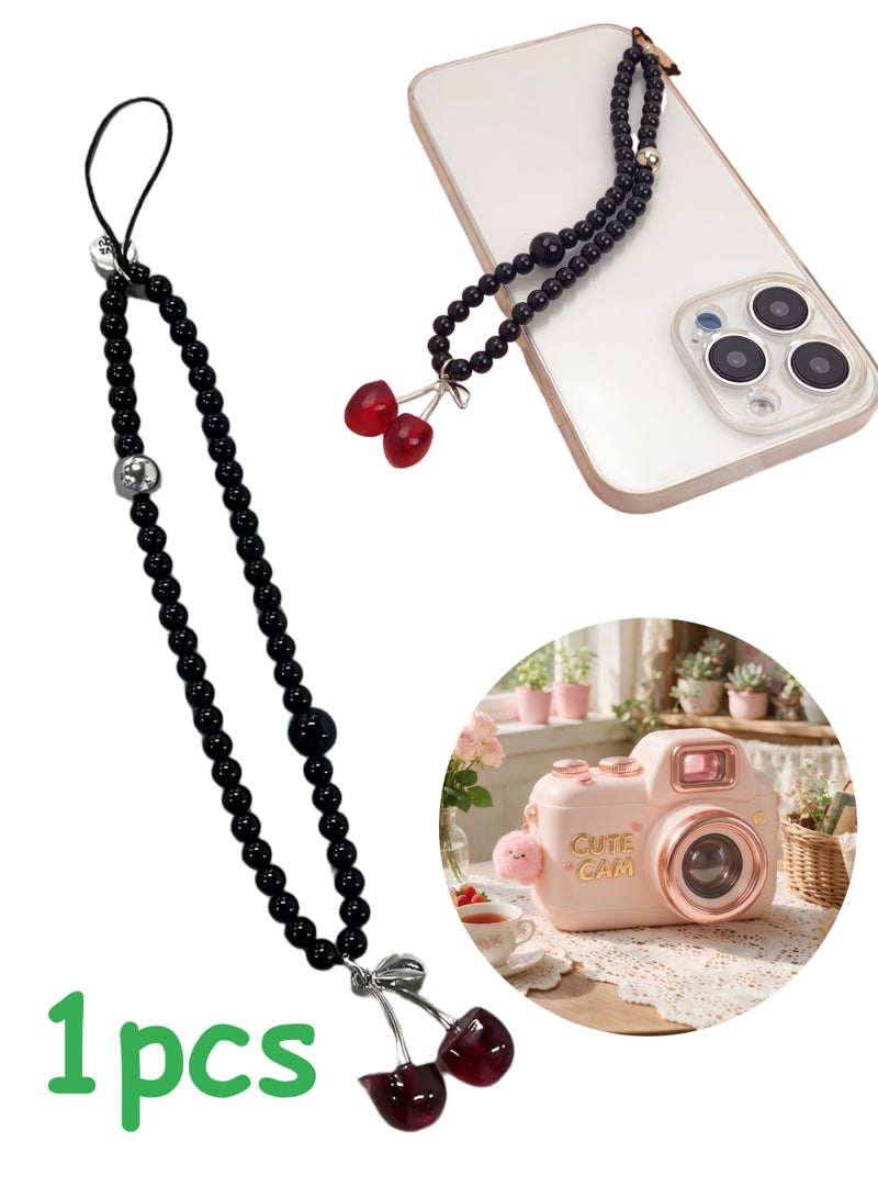 Cute Cherry Butterfly Phone Charm Wrist Lanyard Strap, Portable Decor Pendant for Cell Phone, Bag, Airpods, Camera, Daily Carry Accessory - Image 1