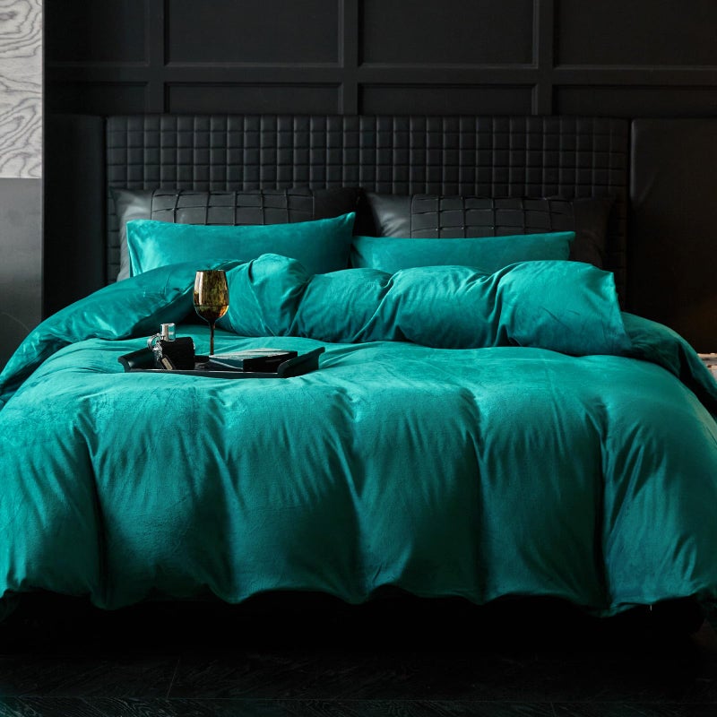 WARMDERN Teal Blue Velvet Duvet Cover King Size Flannel Duvet Cover Bedding Sets, 3pcs Ultra Soft Luxury Textured Modern Crystal Velvet Duvet Covers with Zipper Closure(Teal Blue, King) - Image 1