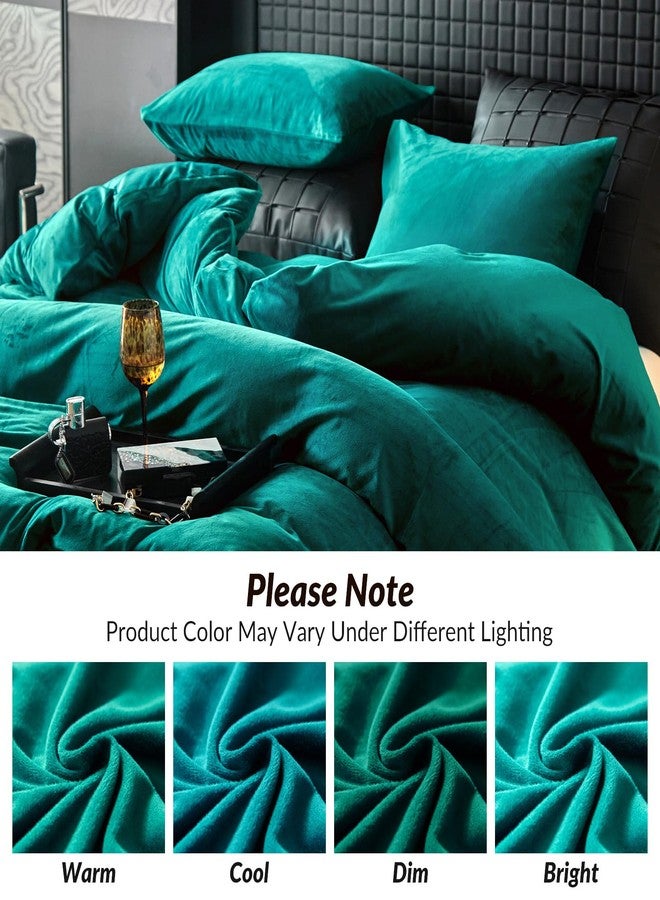 WARMDERN Teal Blue Velvet Duvet Cover King Size Flannel Duvet Cover Bedding Sets, 3pcs Ultra Soft Luxury Textured Modern Crystal Velvet Duvet Covers with Zipper Closure(Teal Blue, King) - Image 3