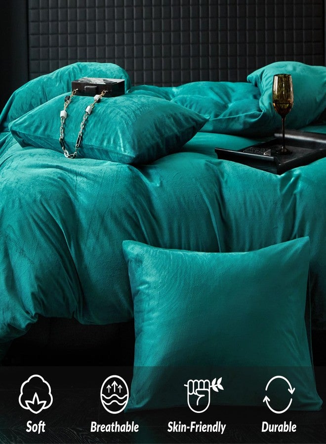 WARMDERN Teal Blue Velvet Duvet Cover King Size Flannel Duvet Cover Bedding Sets, 3pcs Ultra Soft Luxury Textured Modern Crystal Velvet Duvet Covers with Zipper Closure(Teal Blue, King) - Image 5