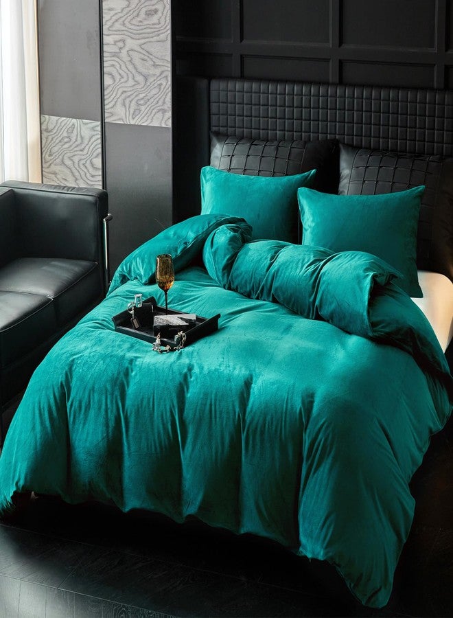 WARMDERN Teal Blue Velvet Duvet Cover King Size Flannel Duvet Cover Bedding Sets, 3pcs Ultra Soft Luxury Textured Modern Crystal Velvet Duvet Covers with Zipper Closure(Teal Blue, King) - Image 2