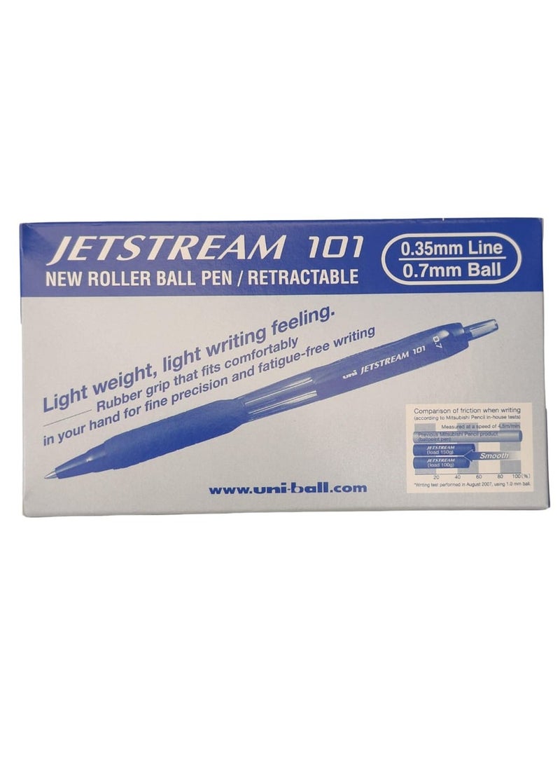 يوني بول Uni-Ball Jetstream SXN-101-7N Retractable Rollerball Pens - 0.7mm Nib Tip - Blue Ink - Pack of 12  - Image 1