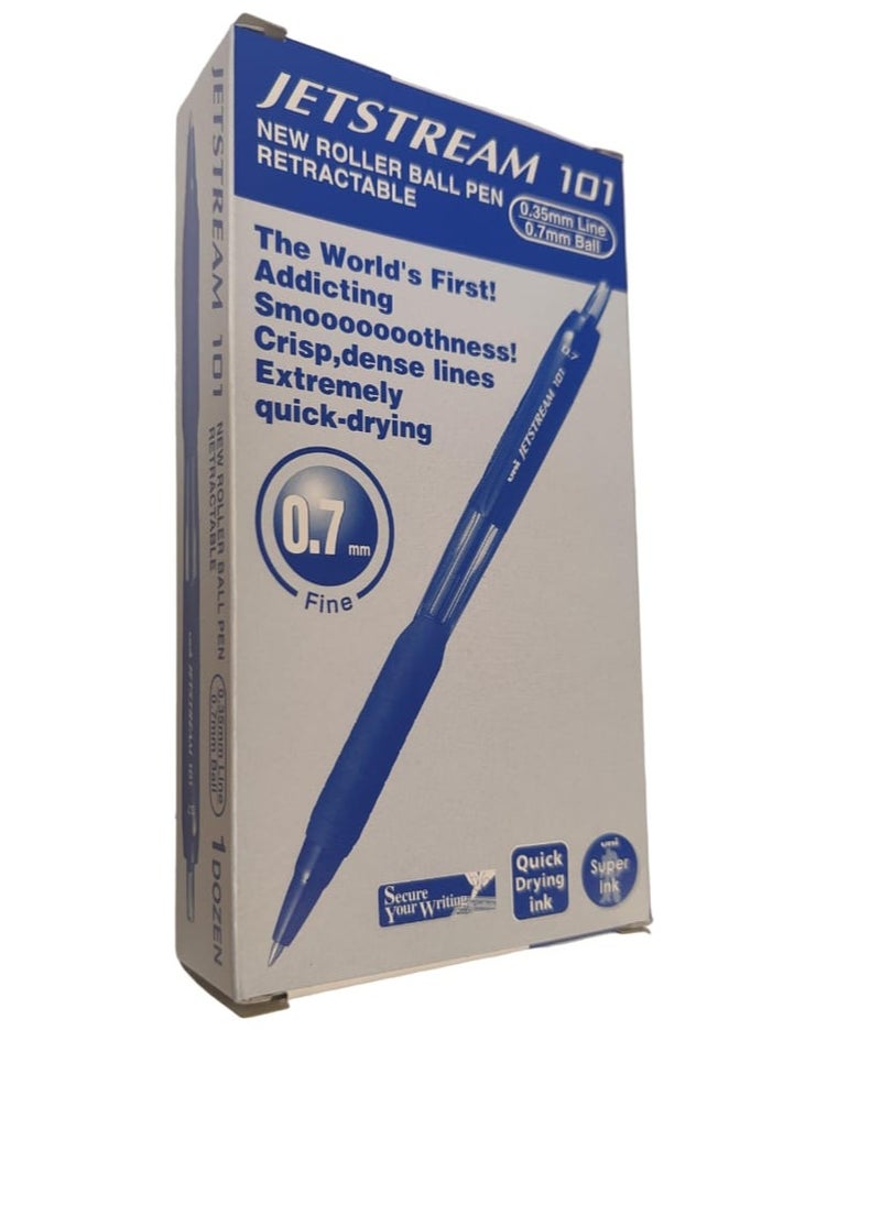 يوني بول Uni-Ball Jetstream SXN-101-7N Retractable Rollerball Pens - 0.7mm Nib Tip - Blue Ink - Pack of 12  - Image 2