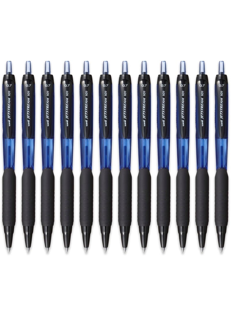 يوني بول Uni-Ball Jetstream SXN-101-7N Retractable Rollerball Pens - 0.7mm Nib Tip - Blue Ink - Pack of 12  - Image 3