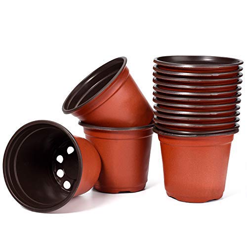 Delxo 4” Nursery Pots 100 Pcs Plastic Small Plant Pots with Drainage Holes, Flexible Seed Starter Pots for Seedlings, Cuttings & Transplanting, Reusable Flower Pots for Indoor Outdoor Plants, Red - Image 1