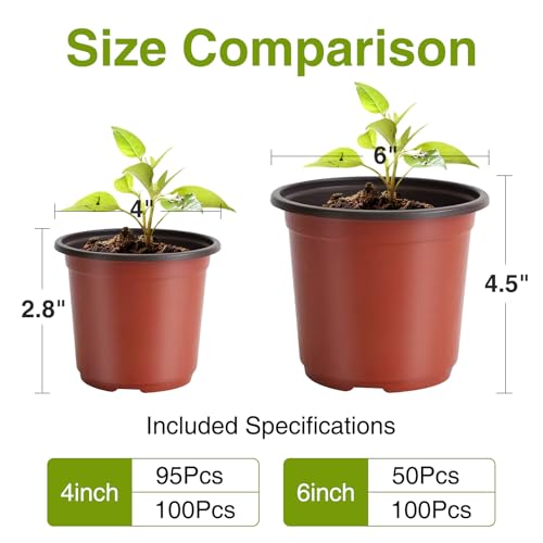 Delxo 4” Nursery Pots 100 Pcs Plastic Small Plant Pots with Drainage Holes, Flexible Seed Starter Pots for Seedlings, Cuttings & Transplanting, Reusable Flower Pots for Indoor Outdoor Plants, Red - Image 2
