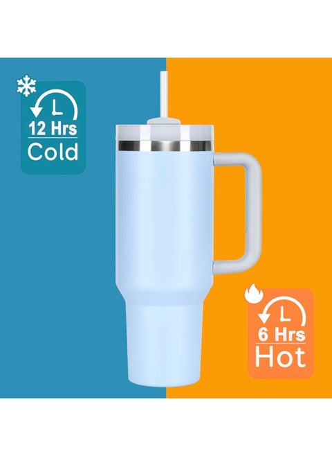 Stainless Steel Vacuum Insulated Tumbler with Lid and Straw for Water, Iced Tea or Coffee, Smoothie and More, Light Blue Quartz, 40 oz