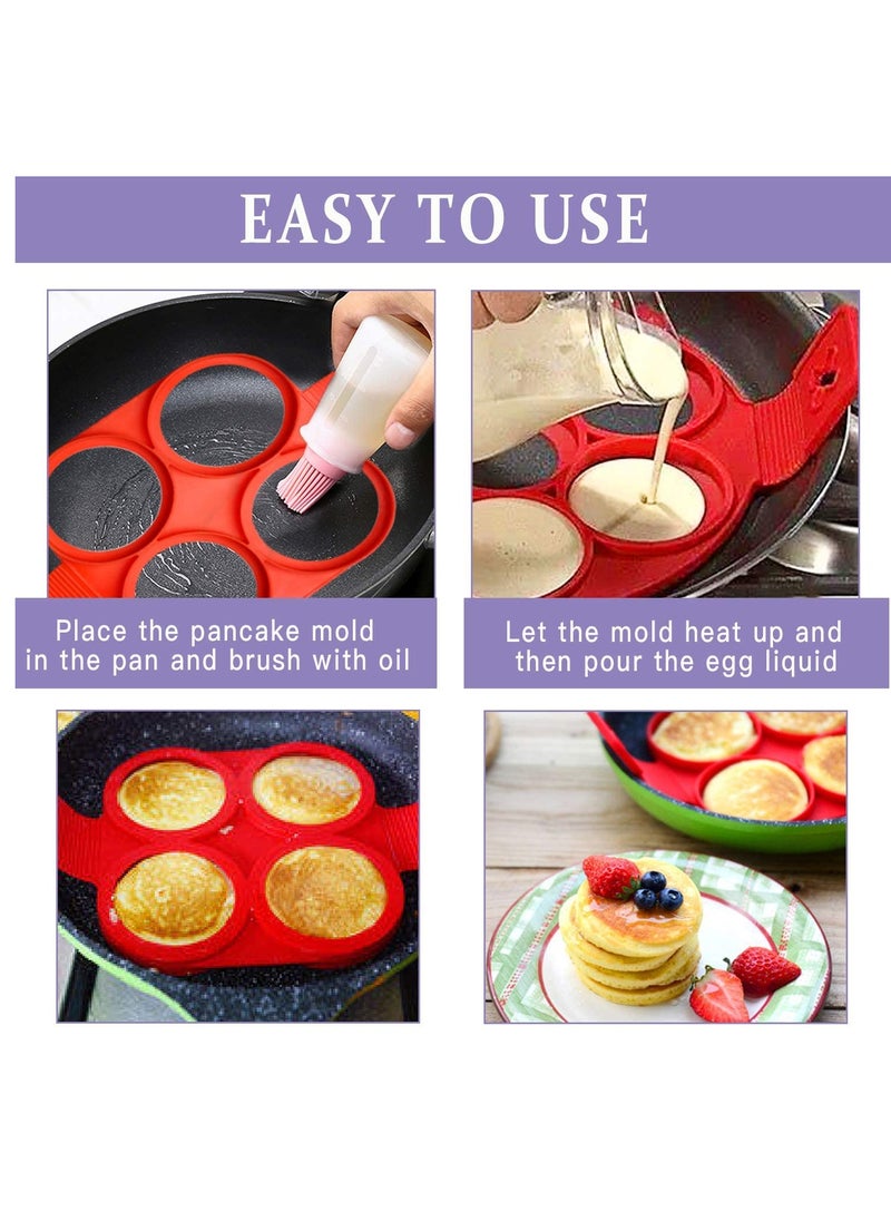 SYOSI - Silicone Egg Ring, 100% Food Grade Egg Cooking Rings, Egg Rings Non Stick, Perfect Fried Egg Mold or Pancake Rings, Reusable, Pancake Maker with 4 Cavity Heart Round Star 4pcs - Image 1