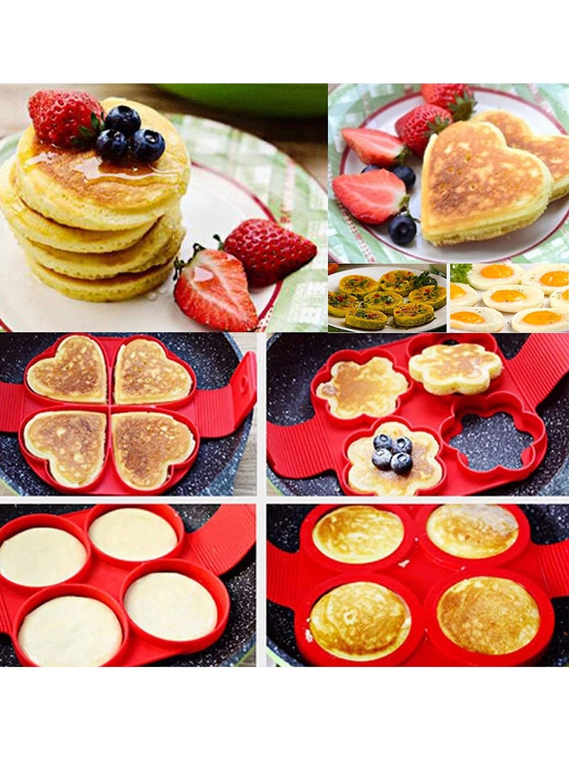 SYOSI - Silicone Egg Ring, 100% Food Grade Egg Cooking Rings, Egg Rings Non Stick, Perfect Fried Egg Mold or Pancake Rings, Reusable, Pancake Maker with 4 Cavity Heart Round Star 4pcs - Image 1
