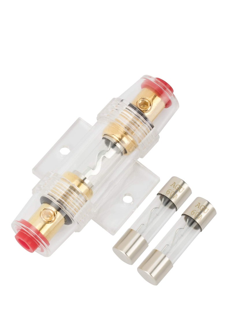 SYOSI AGU Fuse Holder 4-8 Gauge AWG in-line AGU Fuse Holder with 2 PCS 60A AGU Type Fuse for Car Audio Alarm Amplifier Truck Audio Compressors - Image 1
