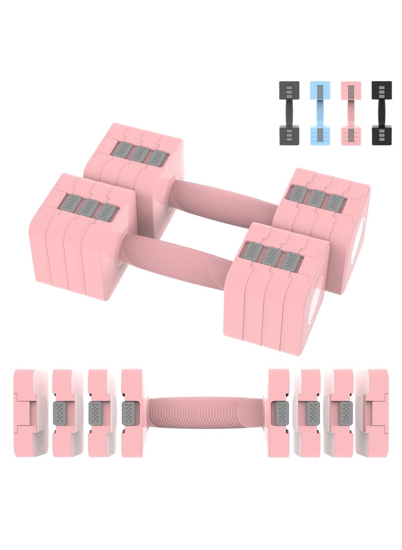 PrimeOz - Adjustable Dumbbell 10 KG Set of 5kg Pair Black Square shape Switch adjustable dumbbells-Pink - Image 1