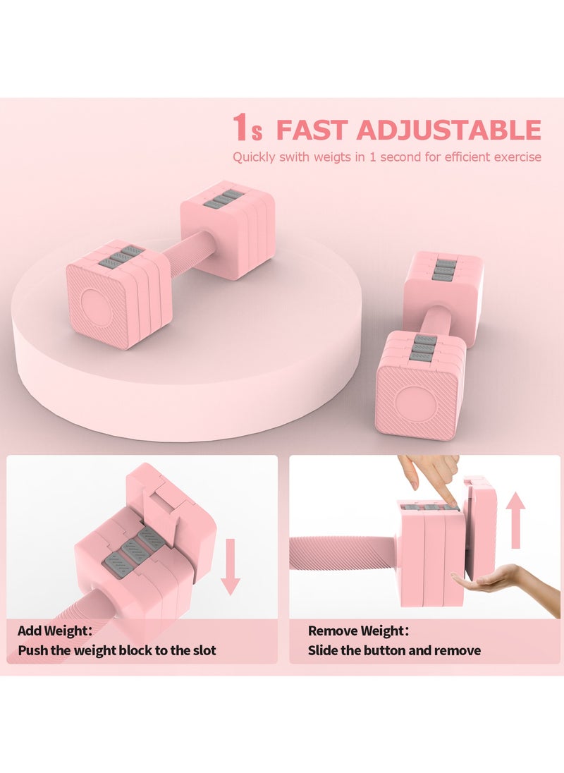 PrimeOz - Adjustable Dumbbell 10 KG Set of 5kg Pair Black Square shape Switch adjustable dumbbells-Pink - Image 1