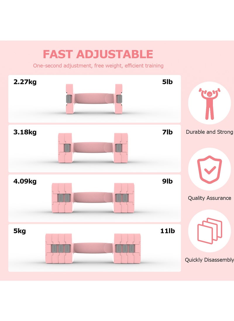 PrimeOz - Adjustable Dumbbell 10 KG Set of 5kg Pair Black Square shape Switch adjustable dumbbells-Pink - Image 1