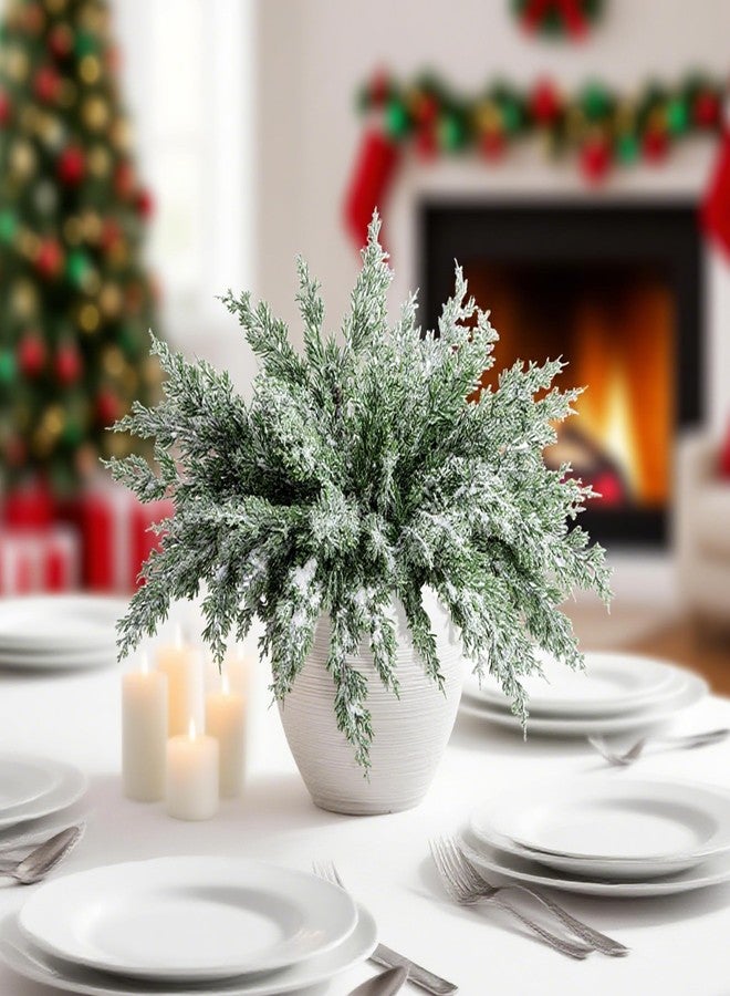 Watayo 10 Packs 16.5" Artificial Christmas Snow Pine Branches, Snow Flocked Faux Greenery Norfolk Pine Sprigs Cypress Stems, White Frosted Fake Foliage Pine Needle Picks for DIY Craft Garland Home Decor - Image 5