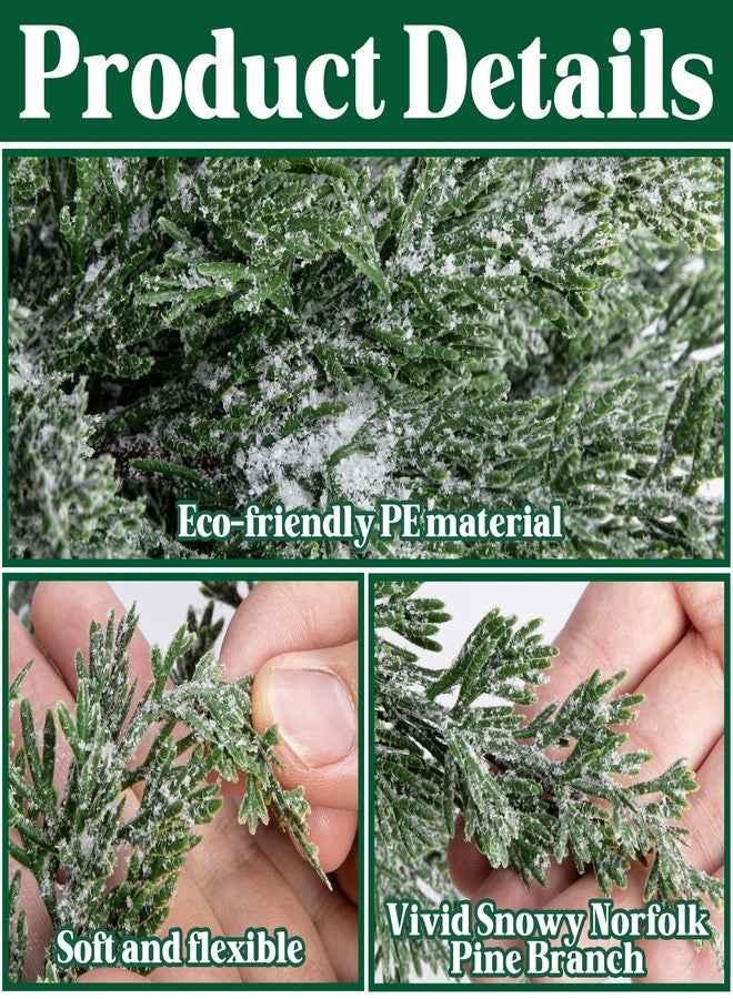 Watayo 10 Packs 16.5" Artificial Christmas Snow Pine Branches, Snow Flocked Faux Greenery Norfolk Pine Sprigs Cypress Stems, White Frosted Fake Foliage Pine Needle Picks for DIY Craft Garland Home Decor - Image 3