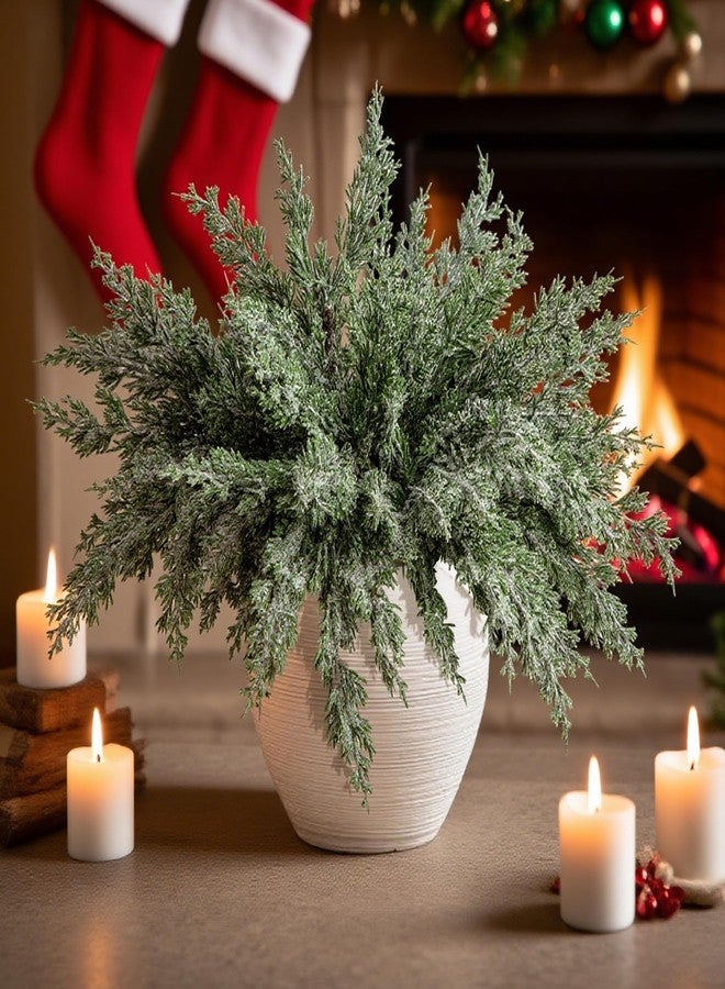 Watayo 10 Packs 16.5" Artificial Christmas Snow Pine Branches, Snow Flocked Faux Greenery Norfolk Pine Sprigs Cypress Stems, White Frosted Fake Foliage Pine Needle Picks for DIY Craft Garland Home Decor - Image 4