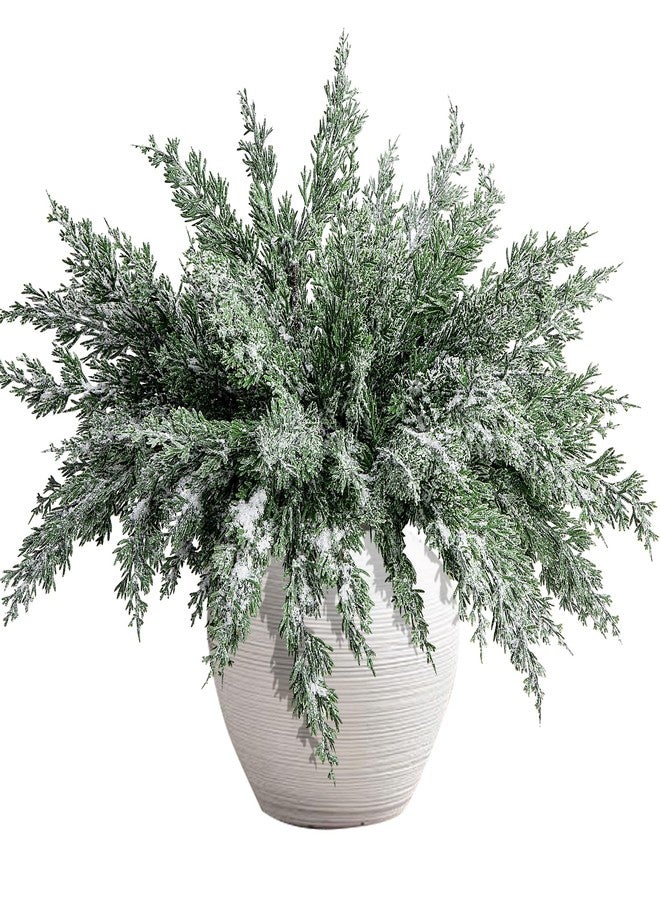 Watayo 10 Packs 16.5" Artificial Christmas Snow Pine Branches, Snow Flocked Faux Greenery Norfolk Pine Sprigs Cypress Stems, White Frosted Fake Foliage Pine Needle Picks for DIY Craft Garland Home Decor - Image 1