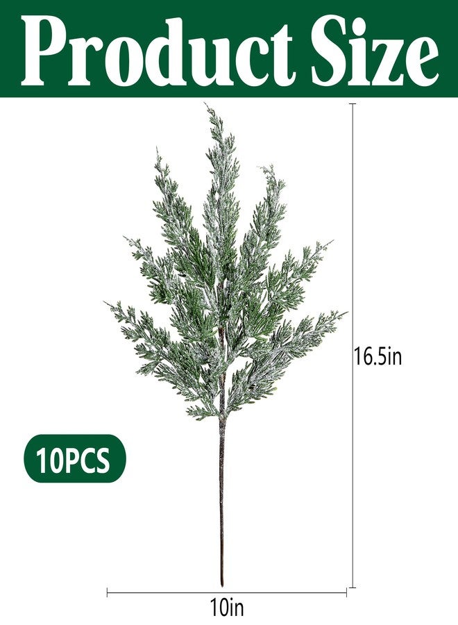 Watayo 10 Packs 16.5" Artificial Christmas Snow Pine Branches, Snow Flocked Faux Greenery Norfolk Pine Sprigs Cypress Stems, White Frosted Fake Foliage Pine Needle Picks for DIY Craft Garland Home Decor - Image 2