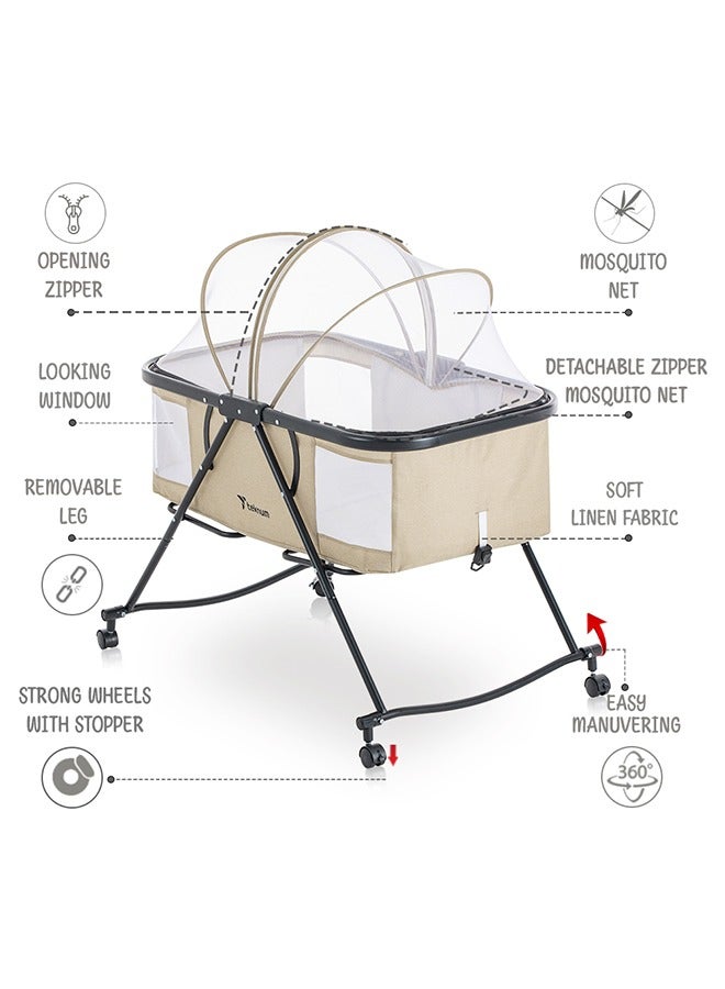 TEKNUM 3-In-1 Baby Cot/Cradle w/ Mosquito net And Wheels – Ivory  - Image 3