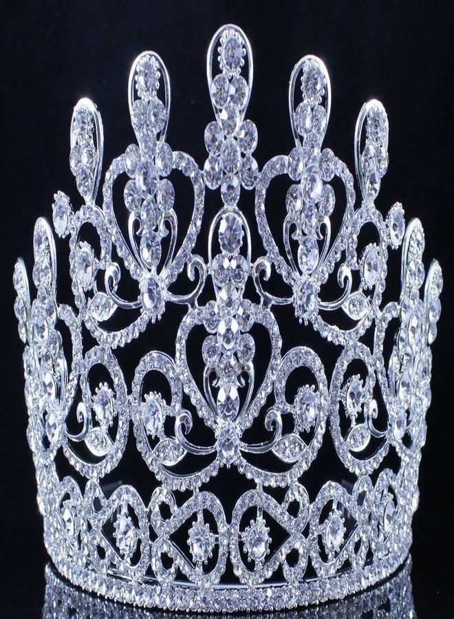 Janefashions تاج جان فاشن الرائع من كريستال النمسا الشفاف مع دبابيس شعر لحفلات الزفاف وأعياد الميلاد وحفلات التخرج ومسابقات الجمال - ذهبي أو فضي T11883 (فضي مع دبابيس شعر) - Image 2