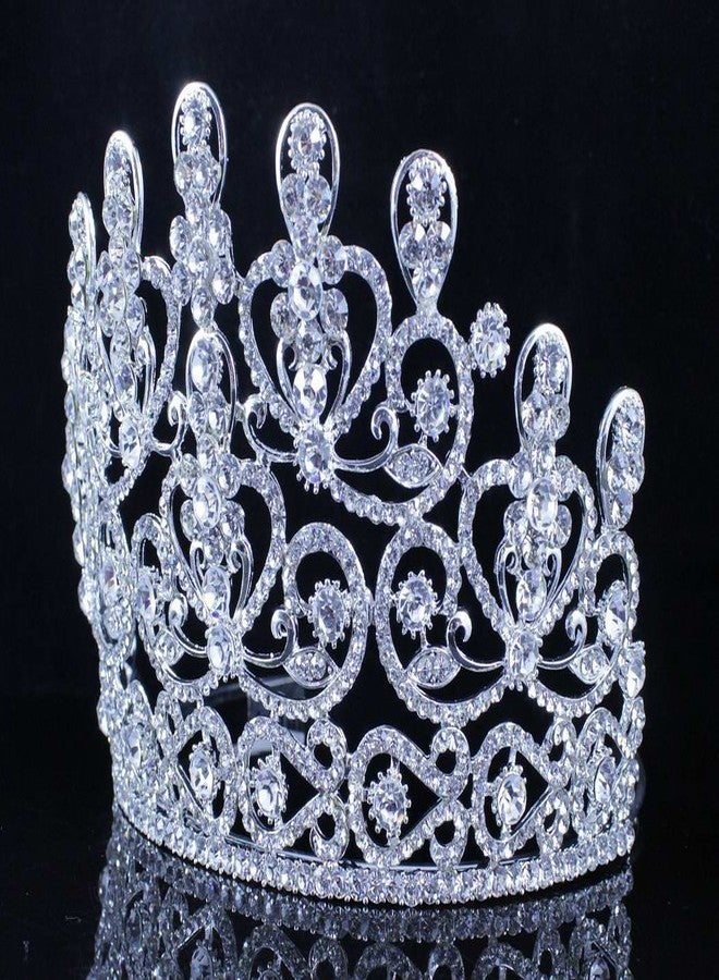 Janefashions تاج جان فاشن الرائع من كريستال النمسا الشفاف مع دبابيس شعر لحفلات الزفاف وأعياد الميلاد وحفلات التخرج ومسابقات الجمال - ذهبي أو فضي T11883 (فضي مع دبابيس شعر) - Image 3