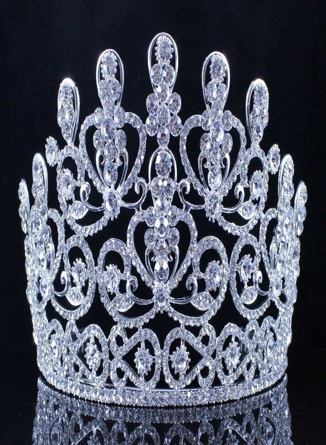Janefashions تاج جان فاشن الرائع من كريستال النمسا الشفاف مع دبابيس شعر لحفلات الزفاف وأعياد الميلاد وحفلات التخرج ومسابقات الجمال - ذهبي أو فضي T11883 (فضي مع دبابيس شعر) - Image 1