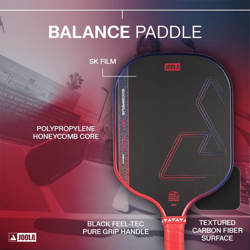 JOOLA SCORPEUS Heat Vision 16mm Pickleball Paddle - Standard Shape - Textured Carbon Fiber Surface for Spin - SK Film for Reduced Vibration - USAP Approved - NFC Chip Enabled - Image 3