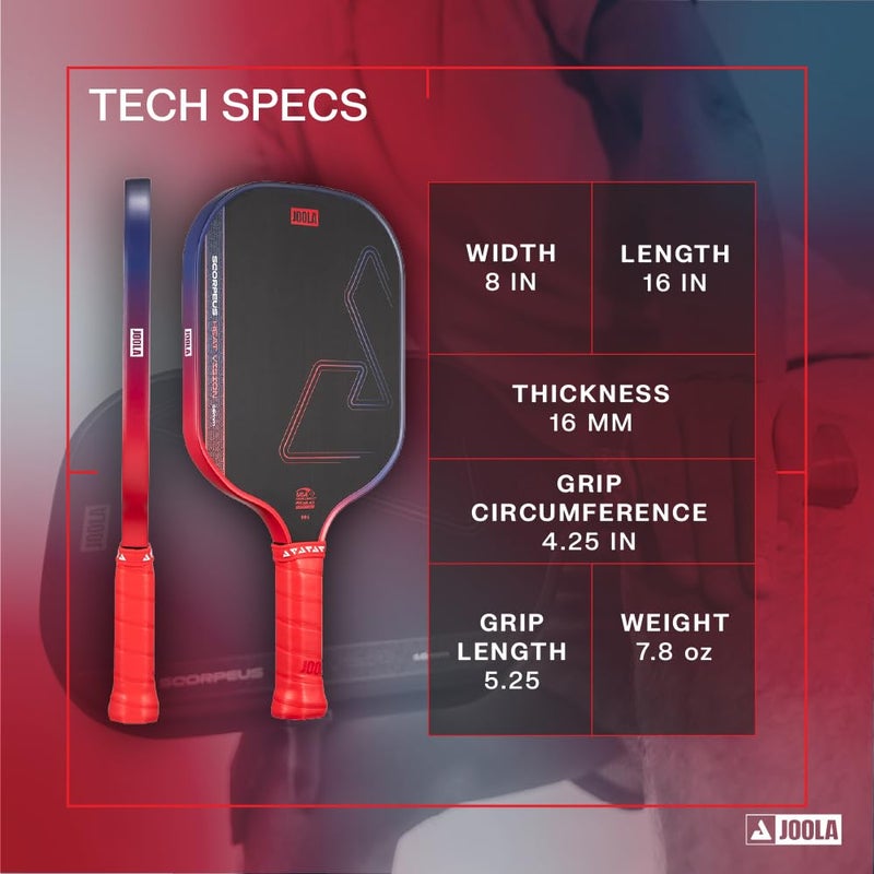 JOOLA SCORPEUS Heat Vision 16mm Pickleball Paddle - Standard Shape - Textured Carbon Fiber Surface for Spin - SK Film for Reduced Vibration - USAP Approved - NFC Chip Enabled - Image 2