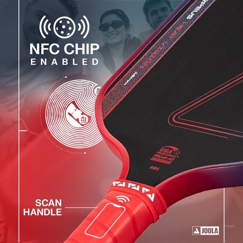 JOOLA SCORPEUS Heat Vision 16mm Pickleball Paddle - Standard Shape - Textured Carbon Fiber Surface for Spin - SK Film for Reduced Vibration - USAP Approved - NFC Chip Enabled - Image 4