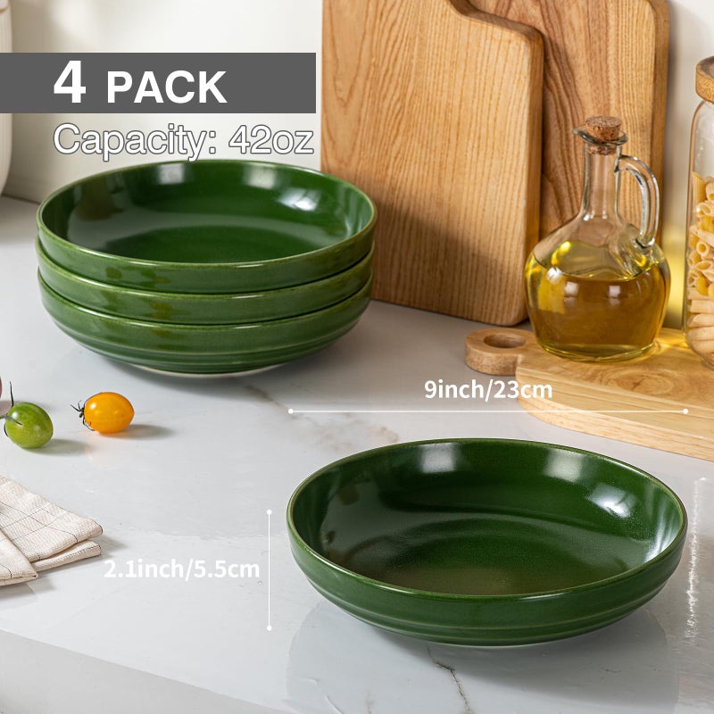 HAPPY KIT Pasta Bowls 42 Oz, Stoneware Reactive Glaze Serving Bowl Set of 4, 9'' Large Salad Bowls for Fruits, Noodle, Dinner, House-warming Wedding Present, Emerald Green - Image 2