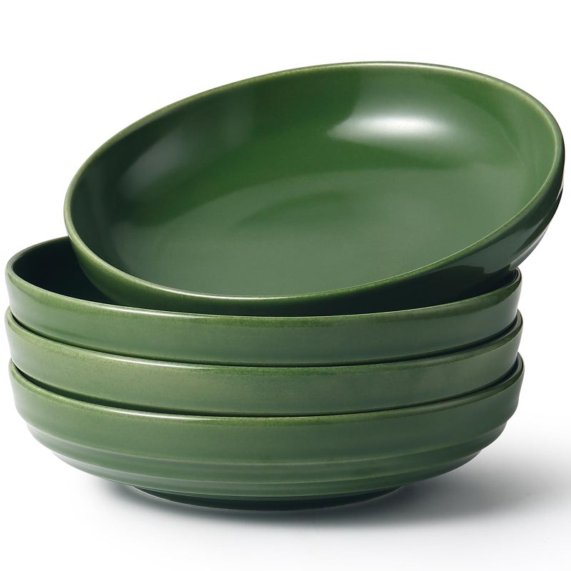 HAPPY KIT Pasta Bowls 42 Oz, Stoneware Reactive Glaze Serving Bowl Set of 4, 9'' Large Salad Bowls for Fruits, Noodle, Dinner, House-warming Wedding Present, Emerald Green - Image 1