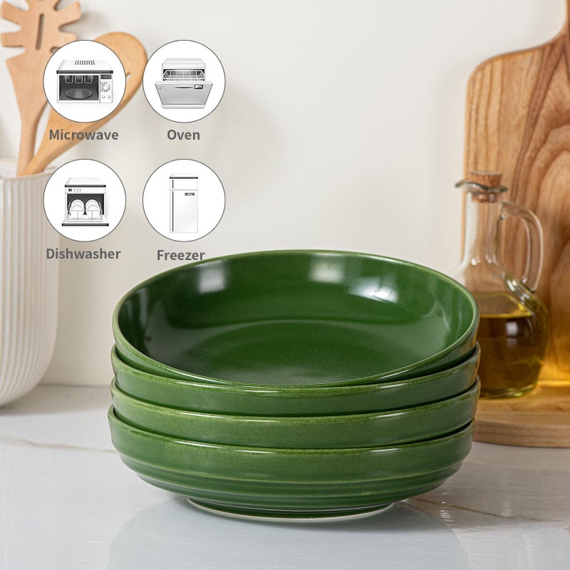 HAPPY KIT Pasta Bowls 42 Oz, Stoneware Reactive Glaze Serving Bowl Set of 4, 9'' Large Salad Bowls for Fruits, Noodle, Dinner, House-warming Wedding Present, Emerald Green - Image 4