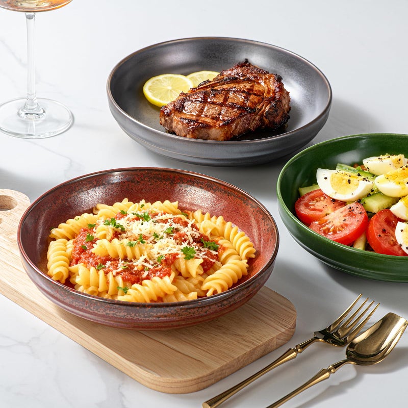 HAPPY KIT Pasta Bowls 42 Oz, Stoneware Reactive Glaze Serving Bowl Set of 4, 9'' Large Salad Bowls for Fruits, Noodle, Dinner, House-warming Wedding Present, Emerald Green - Image 5