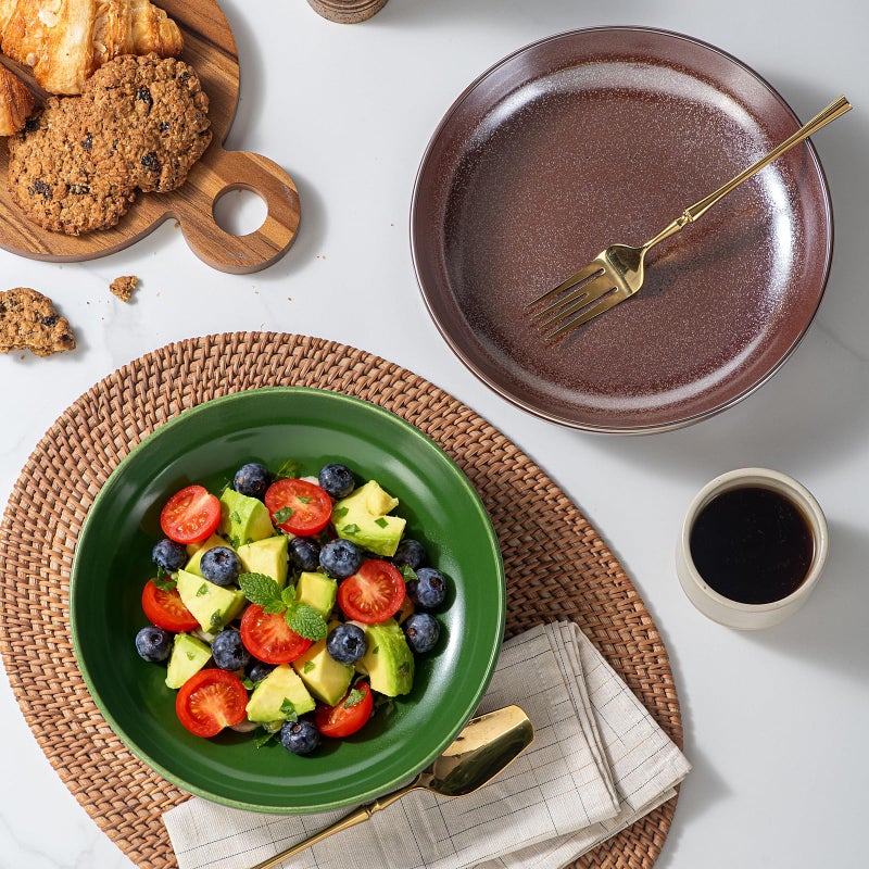 HAPPY KIT Pasta Bowls 42 Oz, Stoneware Reactive Glaze Serving Bowl Set of 4, 9'' Large Salad Bowls for Fruits, Noodle, Dinner, House-warming Wedding Present, Emerald Green - Image 3