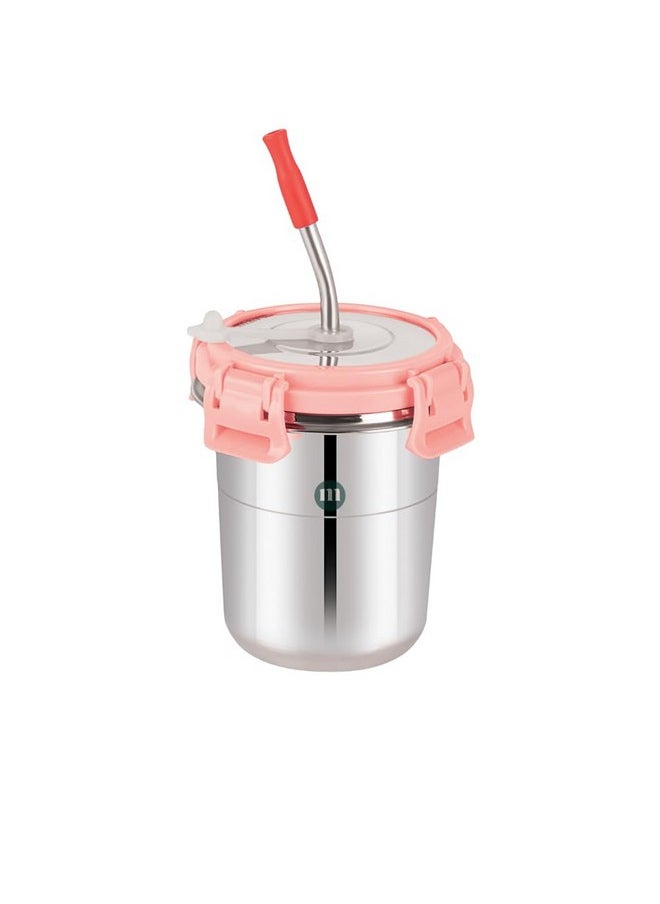 MARU Stainless Steel Tumbler For Kids - 300Ml Drinkware With Straw, Secure Lid, Cleaning Brush, And Silicone Sleeve (Ice Pink) - Perfect For Smoothies And Juices! 