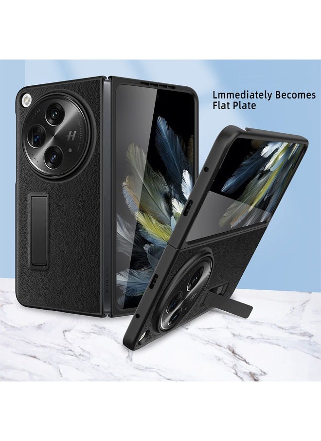 Compatible with Oneplus Open Phone Case, Oppo Find N3 Phone Case Plain Leather Pebbled Protective Case One Plus Open Phone Case Folding Phone Case with Stand Accessory
