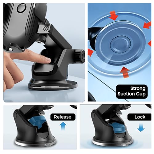 MOOSH Universal Car Mount Holder Flexible Arm Mobile Stand with 360° Rotation, for Car Dashboard Windshield, Suction Cup Hands-Free Car Phone Stand, Automobile Cradles Universal (Black) - Image 2