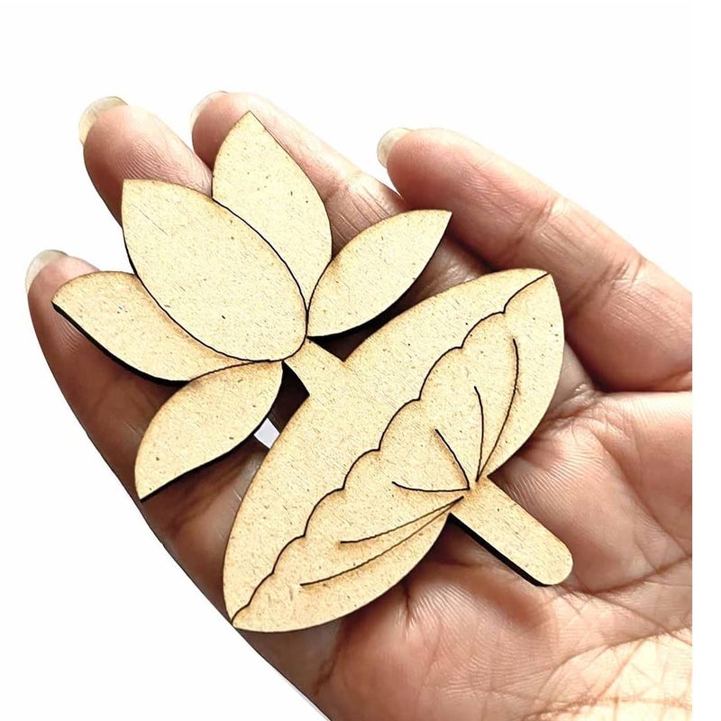 Wooden Lotus Flower Cutouts Unfinished Craft Decorations Set of 10 Pcs 3 x 25 inch Natural - Image 2