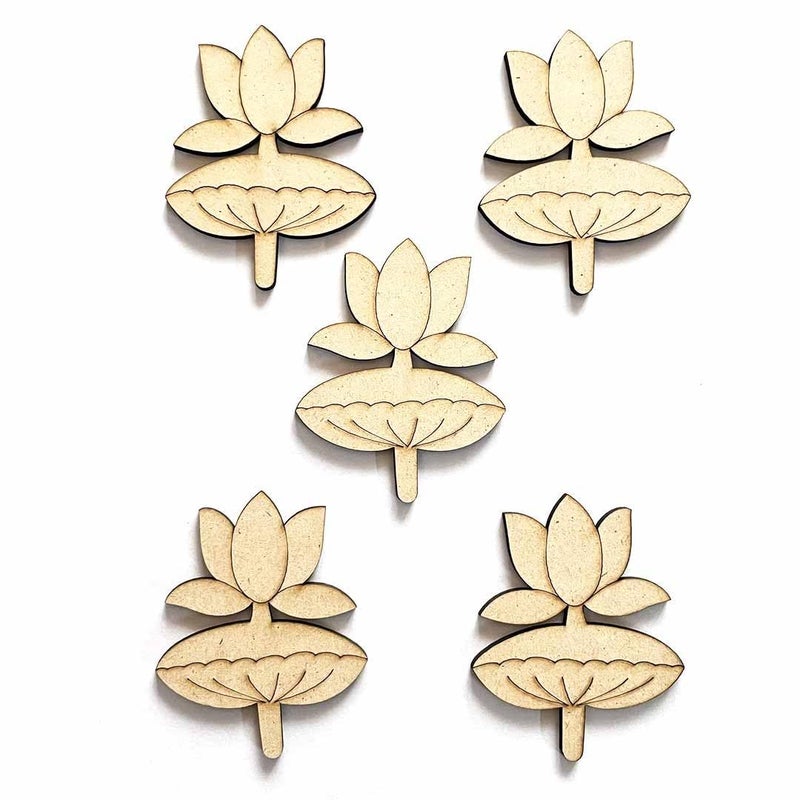 Wooden Lotus Flower Cutouts Unfinished Craft Decorations Set of 10 Pcs 3 x 25 inch Natural - Image 3