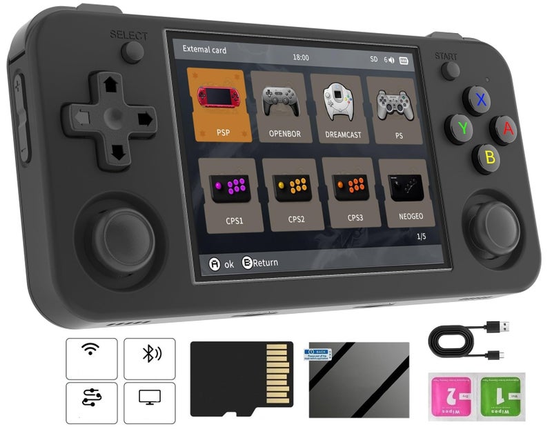 Voacle RG35XX H Retro Handheld Game Console with Linux System, RG35XXH 3.5 Inch IPS Screen Built-in 64G TF Card 5528 Games Support TV Output 5G WiFi Bluetooth 4.2(Black) - Image 1