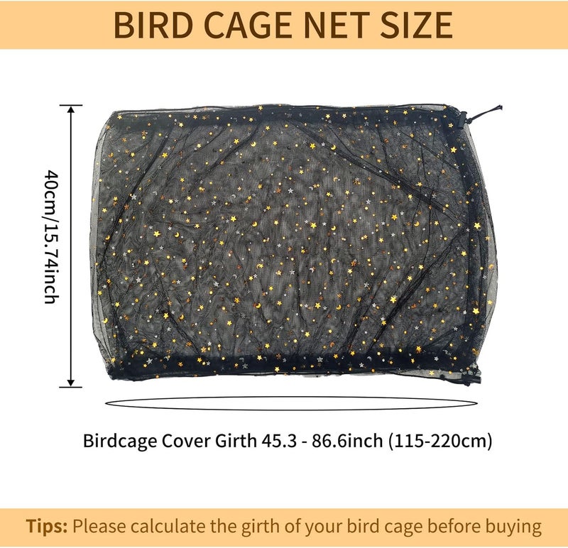 LYMOI Bird Cage Cover, Birdcage Nylon Mesh Net Cover, Bird Cage Seed Catcher, Universal Birdcage Cover, Birdcage Nylon Mesh Net Cover Skirt Guard for Parakeet Macaw African Round Square Cage. (Black) - Image 2