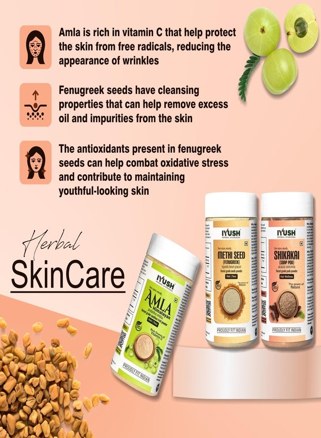 IYUSH Herbal Ayurveda Amla Powder with Methi Powder and Shikakai Powder for Hair Growth - 750gm | Hair Mask for Dry and Frizzy Hair | Hair Volume Powder | Hair Pack | Hair Powder | 250gm each - Image 3