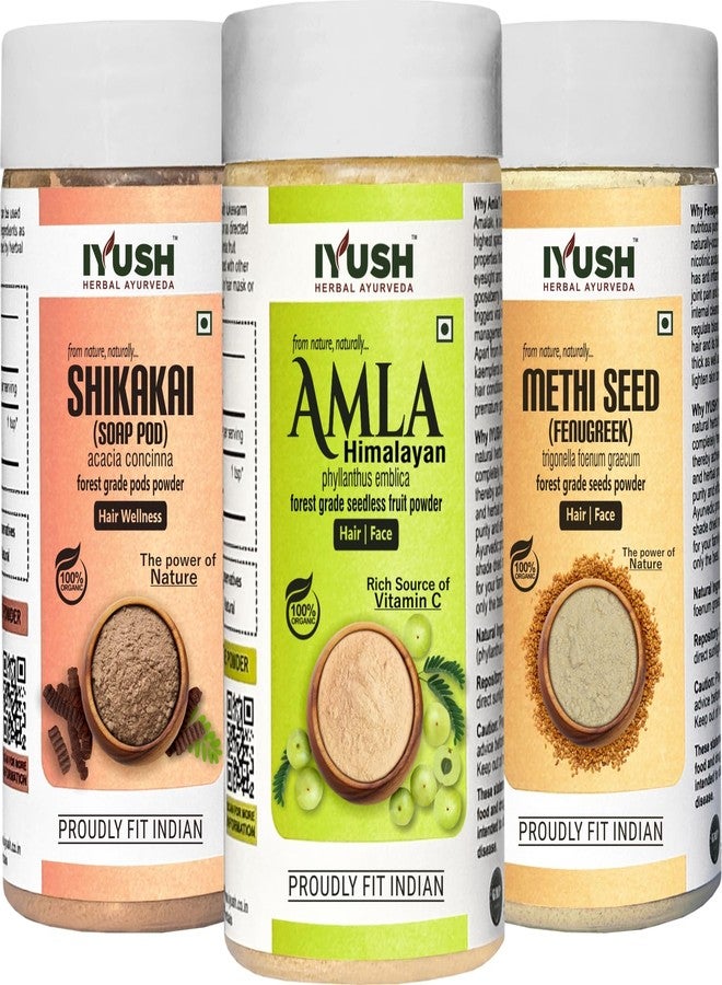 IYUSH Herbal Ayurveda Amla Powder with Methi Powder and Shikakai Powder for Hair Growth - 750gm | Hair Mask for Dry and Frizzy Hair | Hair Volume Powder | Hair Pack | Hair Powder | 250gm each - Image 1
