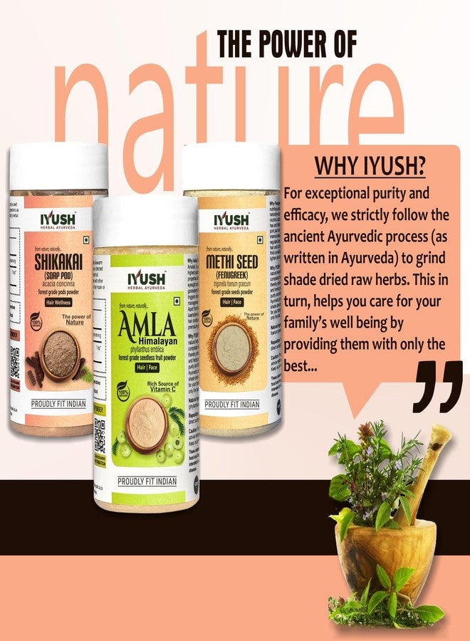 IYUSH Herbal Ayurveda Amla Powder with Methi Powder and Shikakai Powder for Hair Growth - 750gm | Hair Mask for Dry and Frizzy Hair | Hair Volume Powder | Hair Pack | Hair Powder | 250gm each - Image 5