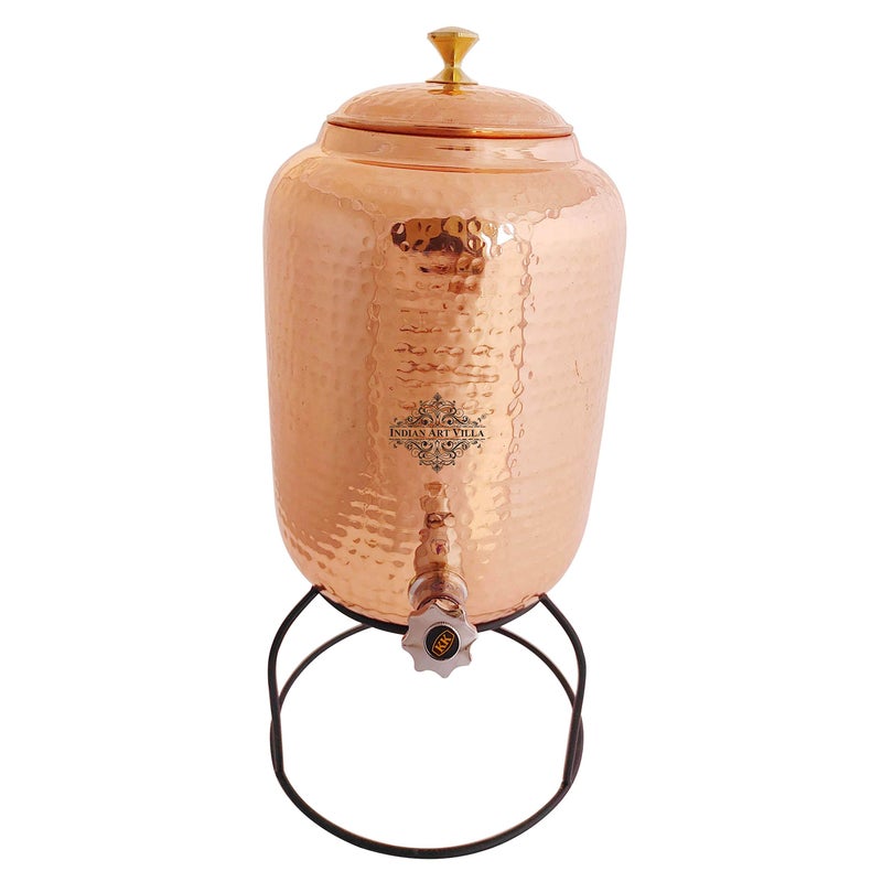 INDIAN ART VILLA Hammered Design Copper Water Pot with Stand, Storage & Kitchenware, Health Benefits, Volume-8 LTR, 8 litres - Image 3