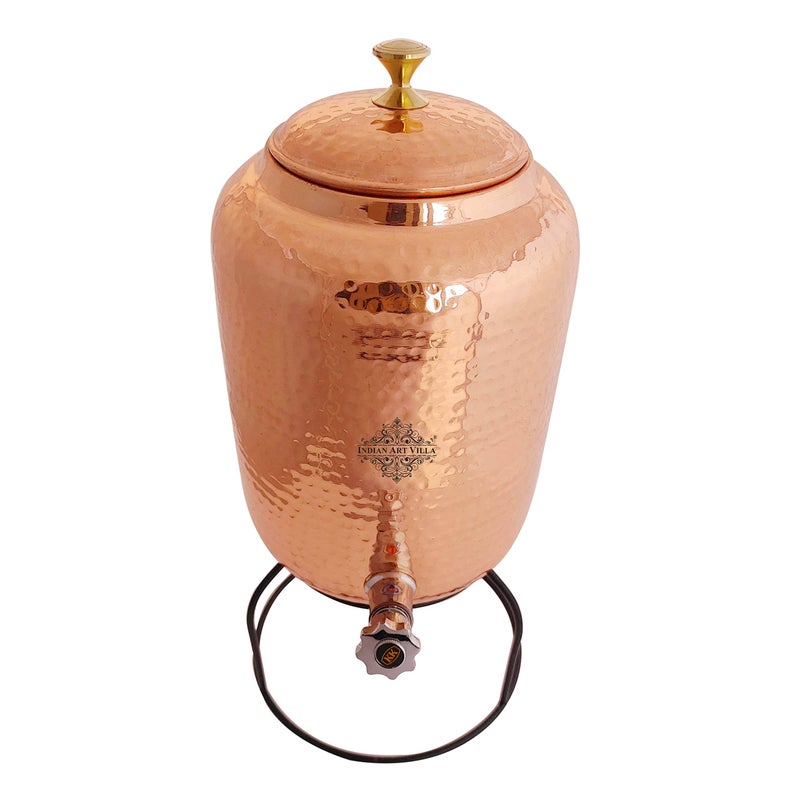 INDIAN ART VILLA Hammered Design Copper Water Pot with Stand, Storage & Kitchenware, Health Benefits, Volume-8 LTR, 8 litres - Image 4