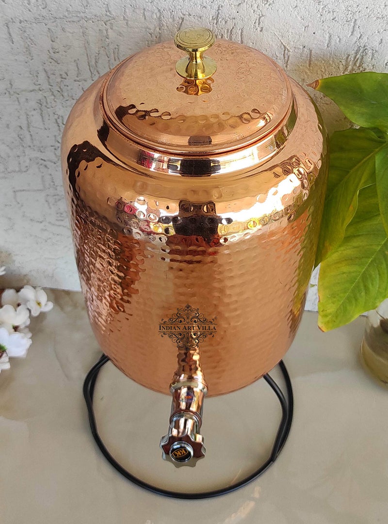 INDIAN ART VILLA Hammered Design Copper Water Pot with Stand, Storage & Kitchenware, Health Benefits, Volume-8 LTR, 8 litres - Image 2